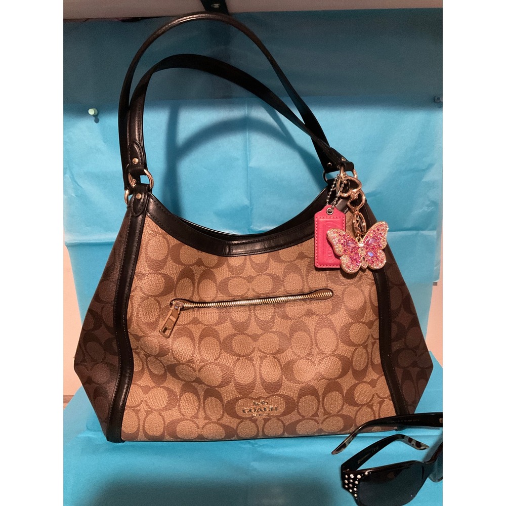 Coach Lexy Shoulder Bag Signature Canvas Brown Black Hobo C6831